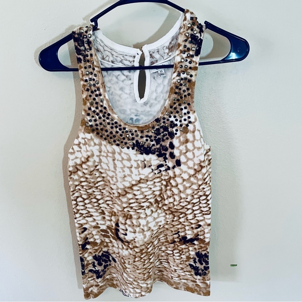 Cache Women's Sleeveless Snakeskin Print Beaded Tank - Size XS - Picture 12 of 12